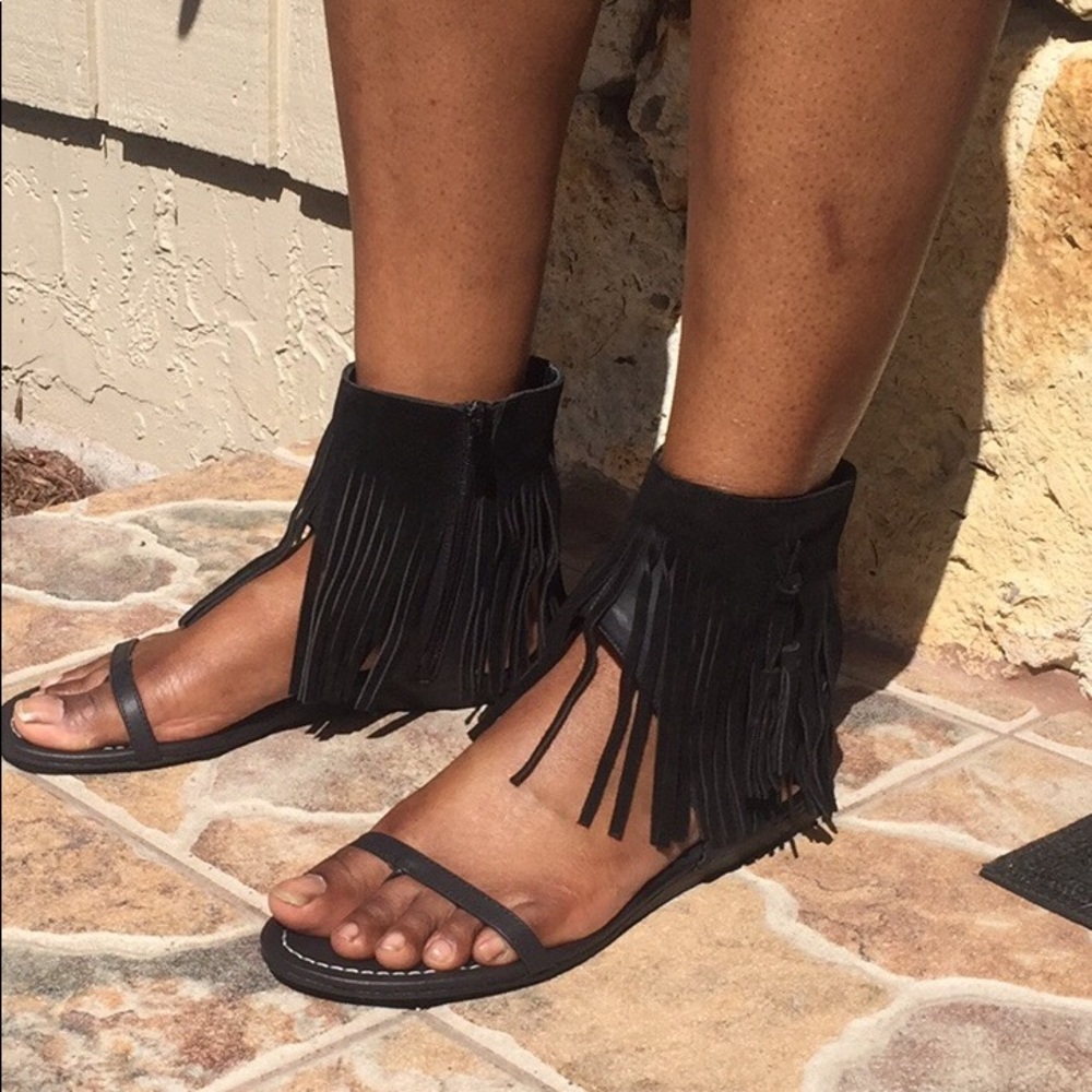 Black Fringe Sandals - Picture 5 of 6